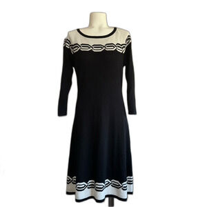 Nine West Knit Sweater Dress Black Off-White Small S